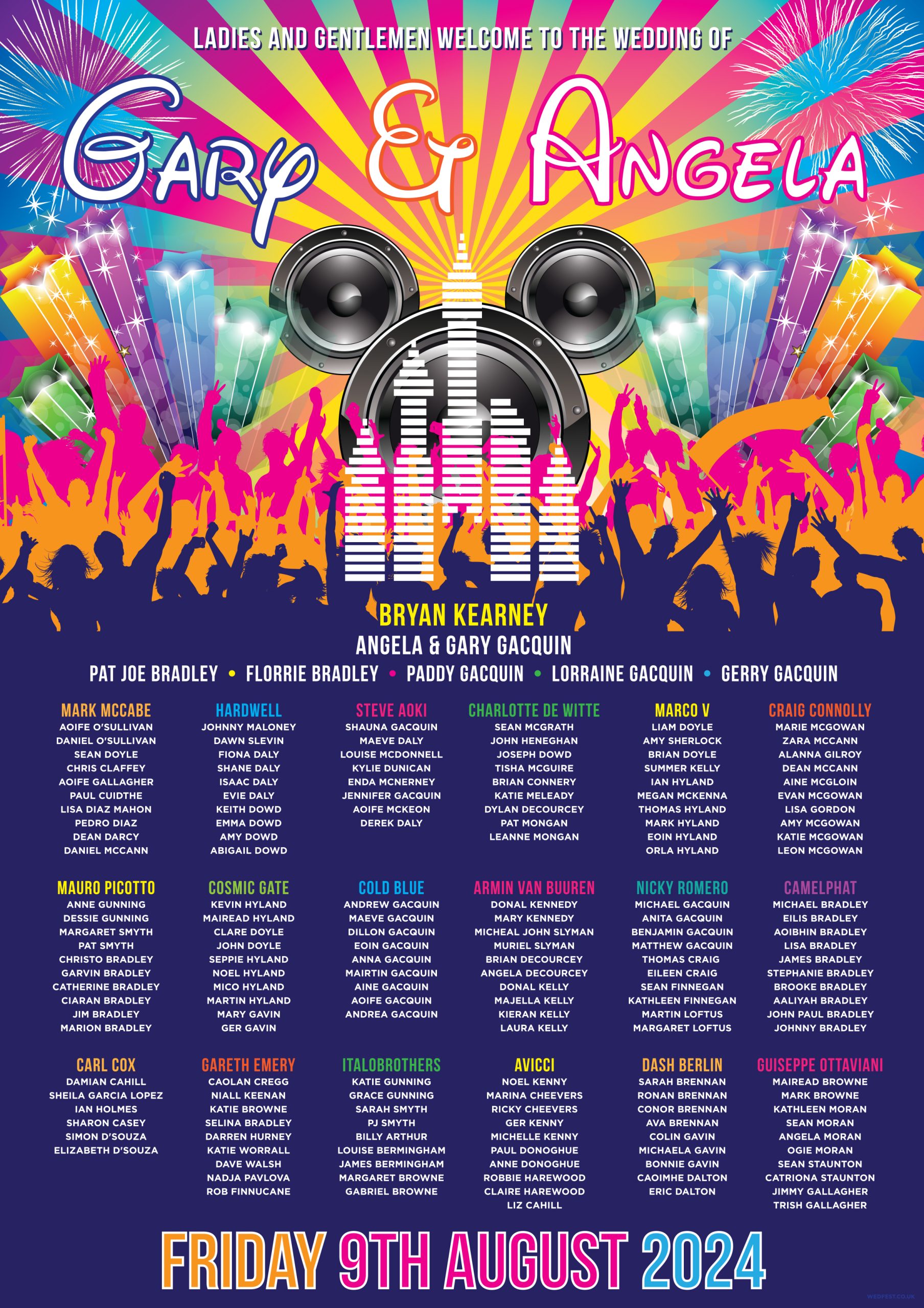Disney inspired EDM festival wedding table seating plan chart