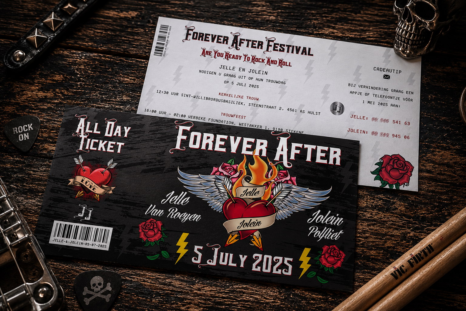 Forever After tattoo style rock n roll wedding invitations by WEDFEST